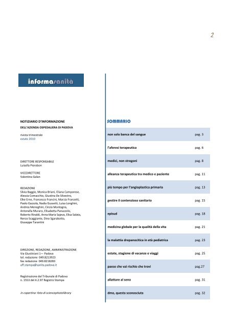 informasanitÃ  numero estate 2010 - Azienda Ospedaliera di Padova