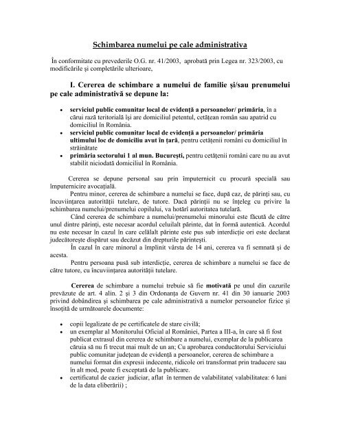 Schimbarea numelui pe cale administrativa - Evidenta a ...