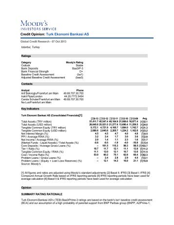 Credit Opinion: Turk Ekonomi Bankasi AS - Teb.com