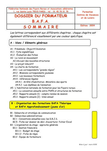 DOSSIER DU FORMATEUR B.A.F.A. S O M M A I R E - Ubapar