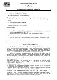 UFR Pluridisciplinaire de Bayonne Lettres Modernes Licence 3 ...