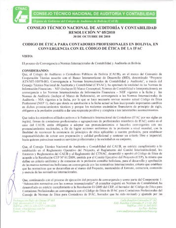 resoluciÃ³n nÂº 05/2010 - Colegio de Auditores de Bolivia