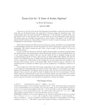 Errata List for “A Taste of Jordan Algebras”