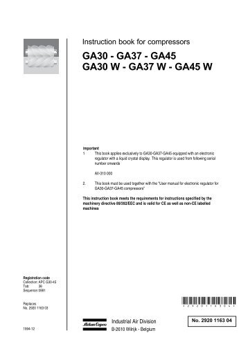 GA30 - GA37 - GA45 GA30 W - Atlas Copco