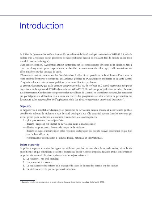 Rapport mondial sur la violence et la santÃ©