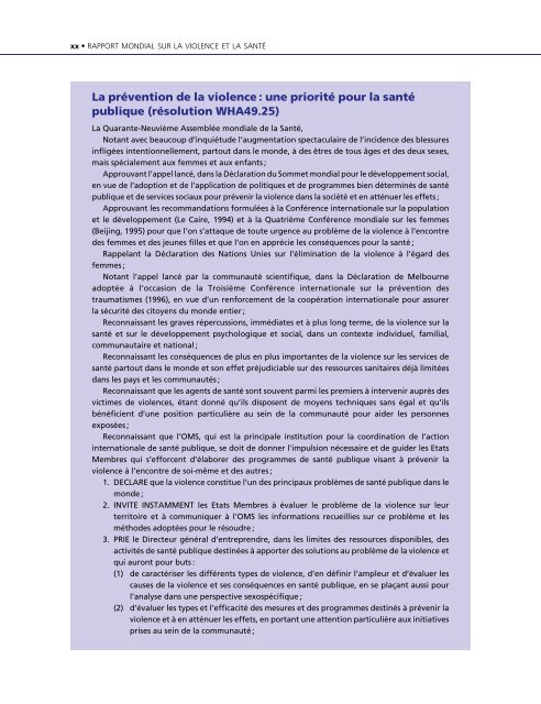 Rapport mondial sur la violence et la santÃ©