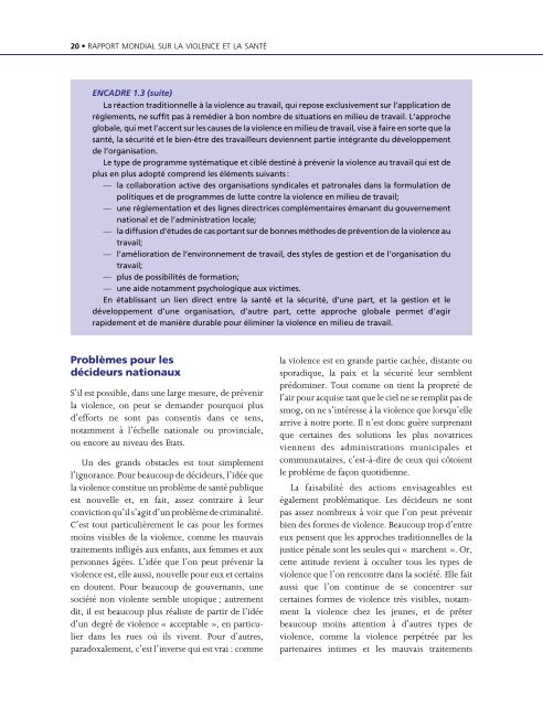 Rapport mondial sur la violence et la santÃ©