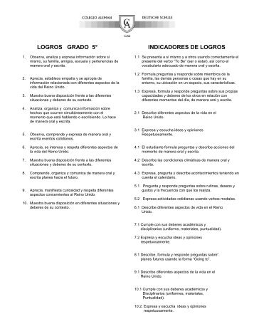 LOGROS GRADO 5Â° INDICADORES DE LOGROS