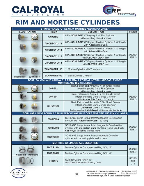 RIM AND MORTISE CYLINDERS - Cal-Royal