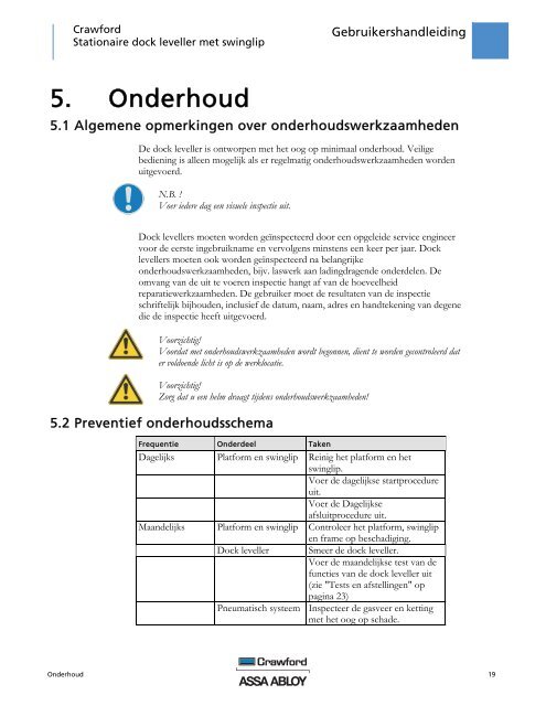 Crawford 613 Minidock Gebruikershandleiding