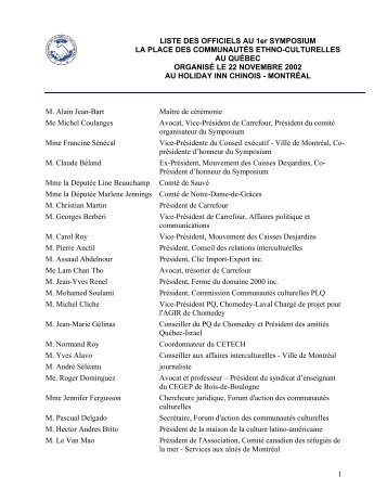 Liste des officiels au Symposium - CommunautÃ©s culturelles du ...