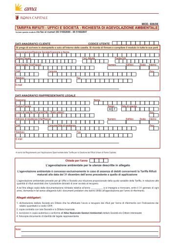 tariffa rifiuti - uffici e societÃ  - richiesta di agevolazione ... - Ama