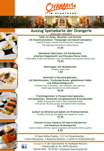 Speisekarte der Orangerie (Auszug) - Gastronomie im Stadtpark ...