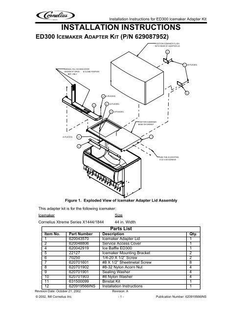 installation instructions ed300 icemaker adapter kit (p/n 629087952)