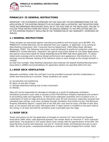 PINNACLE 35 GENERAL INSTRUCTIONS Atlas Roofing