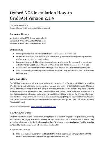 Oxford NGS installation How-to GridSAM Version 2.1.4
