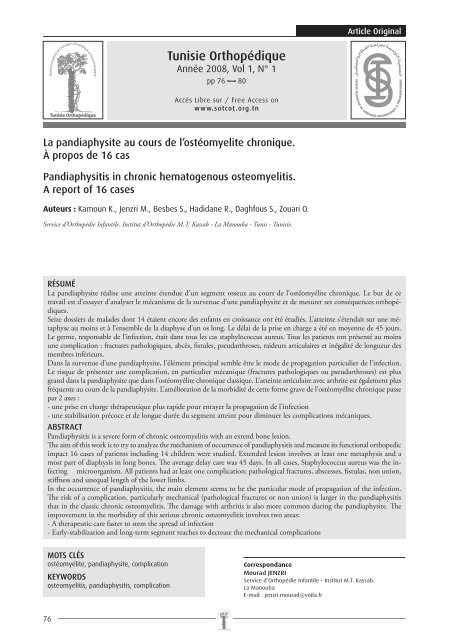 La pandiaphysite au cours de l'ostÃ©omyelite chronique. Ã ... - sotcot