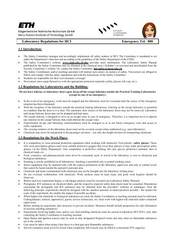 Laboratory Regulations for HCI Emergency Tel - FIRST - ETH Zürich