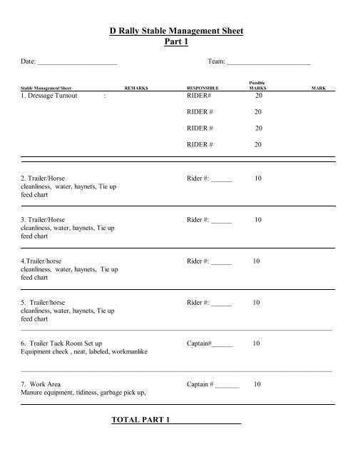 Stable Management Sheet - Canadian Pony Club