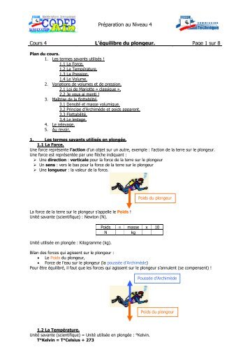 PrÃ©paration au Niveau 4 Cours 4 L'Ã©quilibre du plongeur. Page 1 sur 8
