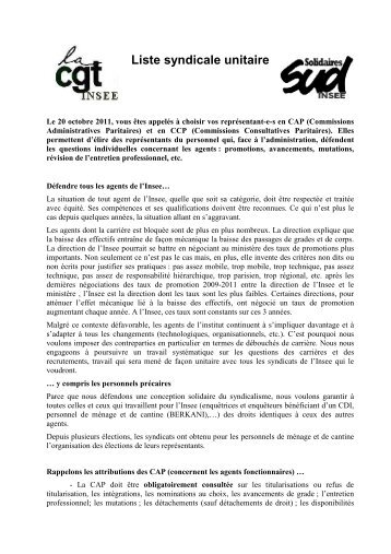 Tract sur les Ã©lections en CAP - cgt-insee