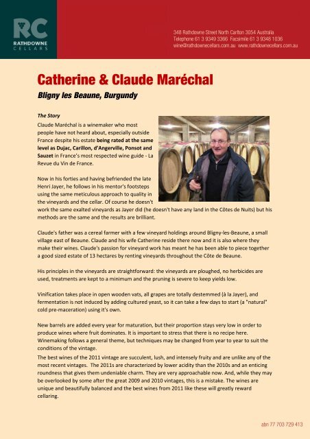 Catherine and Claude Marechal - Rathdowne Cellars