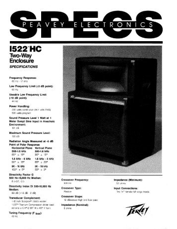1522 HC Two-Way Enclosure Specifications - Peavey