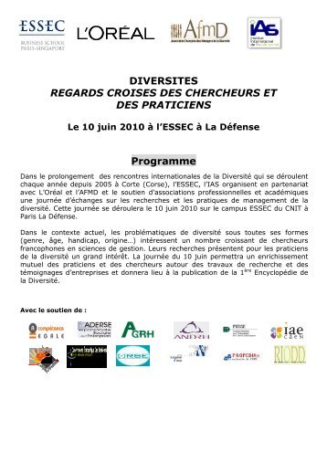 DIVERSITES REGARDS CROISES DES CHERCHEURS ET ... - AFMD