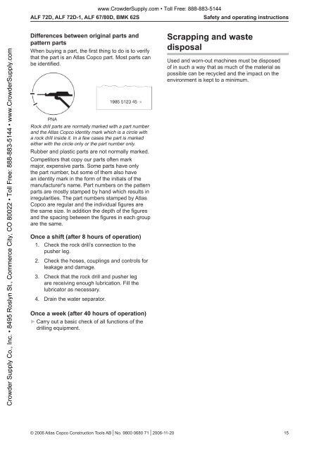 Safety and operating instructions - Crowder Hydraulic Tools