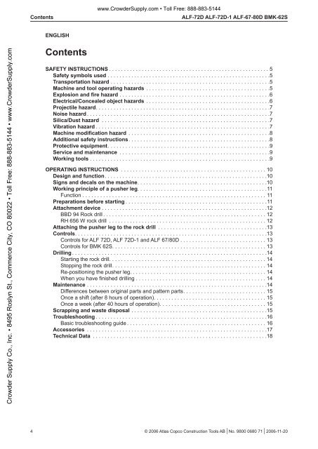 Safety and operating instructions - Crowder Hydraulic Tools