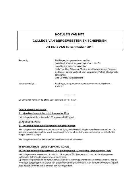 NOTULEN VAN HET COLLEGE VAN BURGEMEESTER EN ...