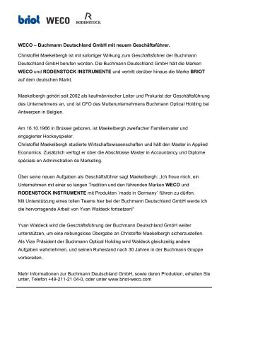 WECO â Buchmann Deutschland GmbH mit neuem GeschÃ¤ftsfÃ¼hrer ...