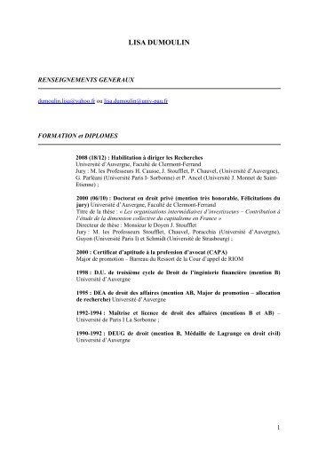 C.V. LISA DUMOULIN 2011 - UFR Pluridisciplinaire de Bayonne