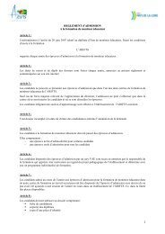 Règlement d'admission de la formation moniteur éducateur - Arifts