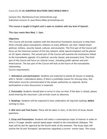 Proposal Essay Ideas Curso Gs Useuropean Relations Since World War Ii Essay With Thesis also Good High School Essay Topics Session European Histories I Von Hagenbach To World War Ii Persuasive Essay Papers