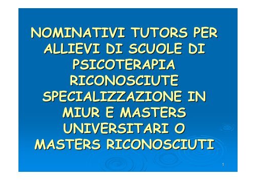 Nominativi tutors per le scuole di Psicoterapia