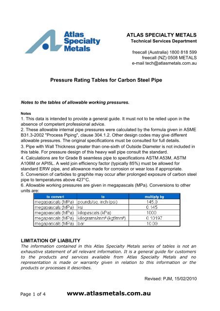 Steel Rating Chart