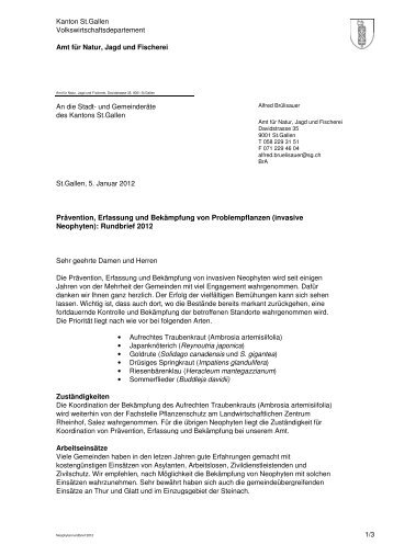 Rundbrief an Gemeinden im Kanton St.Gallen (37 kB, PDF)