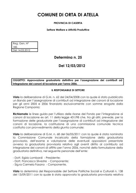 Determina n. 25 Del 12/03/2012 - Comune di Orta di Atella