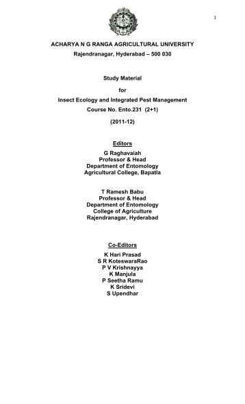 ENTO 231 IPM - Acharya N.G. Ranga Agricultural University