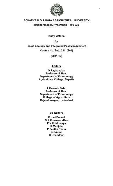 ENTO 231 IPM - Acharya N.G. Ranga Agricultural University