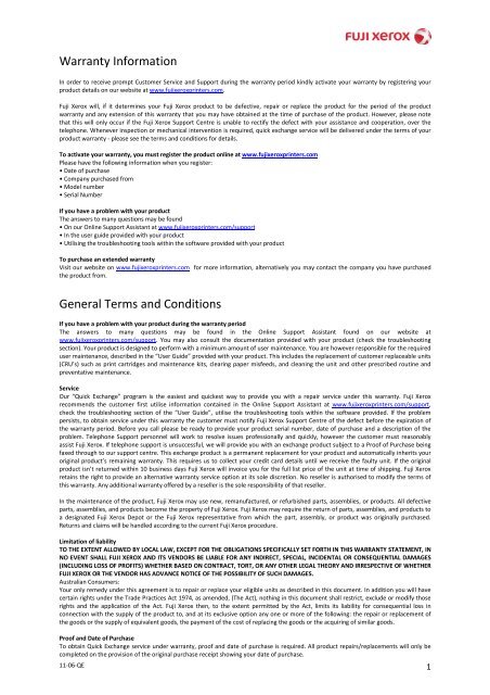 Warranty Information General Terms and Conditions - Fuji Xerox ...