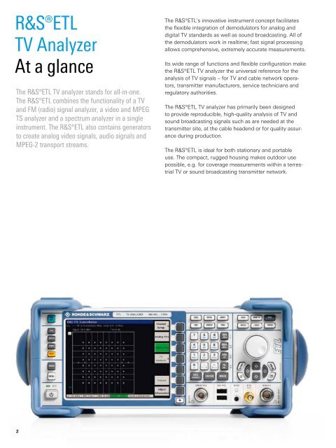 R&SÂ®ETL TV Analyzer - Product Brochure - Rohde & Schwarz