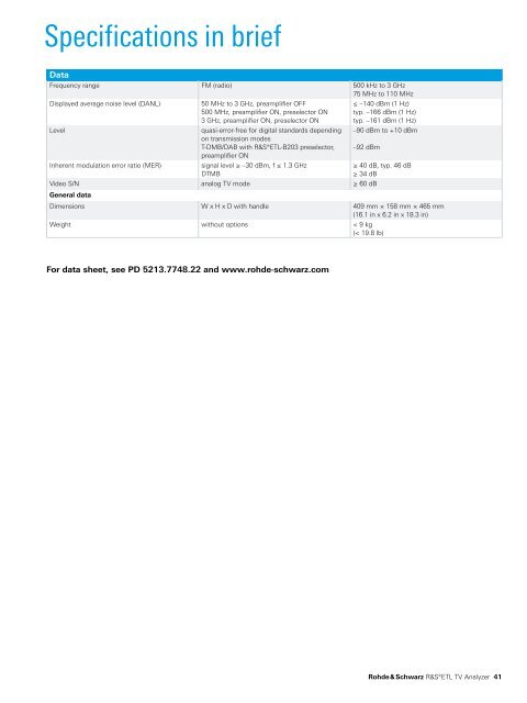 R&SÂ®ETL TV Analyzer - Product Brochure - Rohde & Schwarz