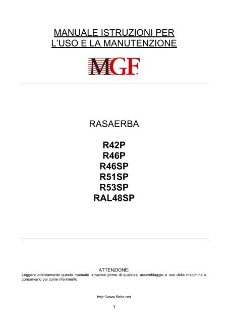 Rasaerba MGF 2012 - Manuale d'uso - FIABA Srl