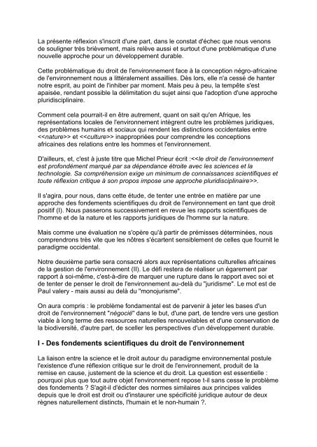 Droit de l'environnement Ã  l'Ã©preuve des reprÃ©sentations culturelles ...