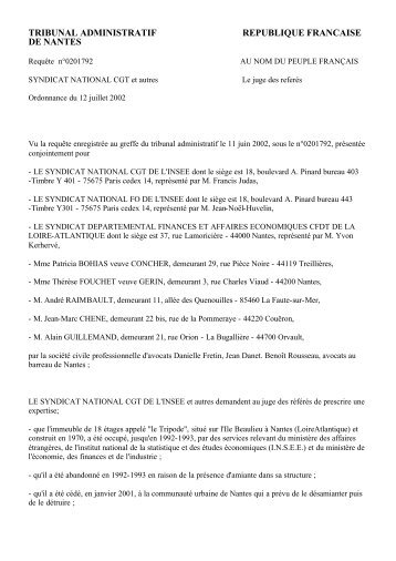 La dÃ©cision du tribunal administratif - 12 juillet 2002 - cgt-insee