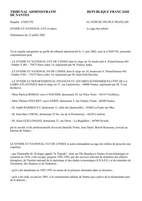 La dÃ©cision du tribunal administratif - 12 juillet 2002 - cgt-insee