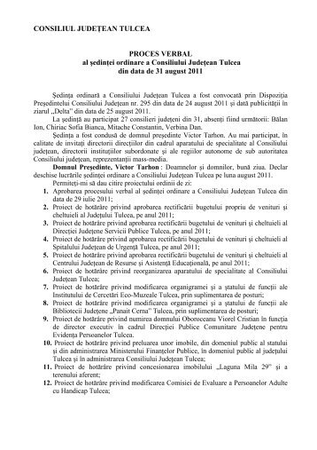 Proces verbal al sedintei ordinare a Consiliului Judetean Tulcea din ...