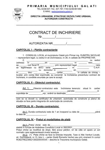 CONTRACT DE INCHIRIERE - Primaria Municipiului Galati